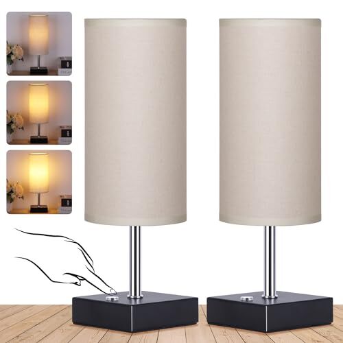Cordless Table Lamp, Rechargeable Lamp Touch Control Dimmable, 12 Inch Beige