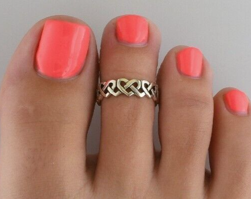 Thanksgiving Gift Women's Heart Link Adjustable Toe Ring Solid Metal 925 Silver