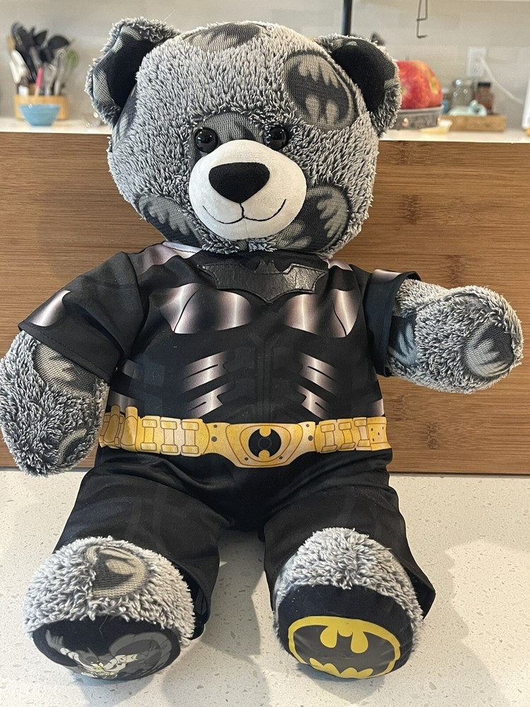 Build A Bear Batman Teddy Bear Stuffed Plush Gray Retired 2016 With Suit