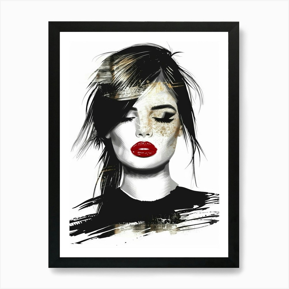 Portrait Of A Woman With Red Lipsti Framed Wall Art Poster Canvas Print Picture