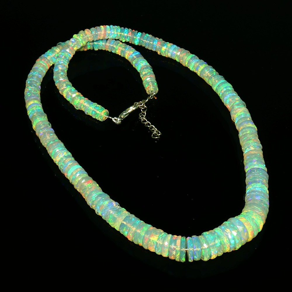 Natural Ethiopian Fire Opal Faceted Beads Necklace 18 inch Opal Necklace @377