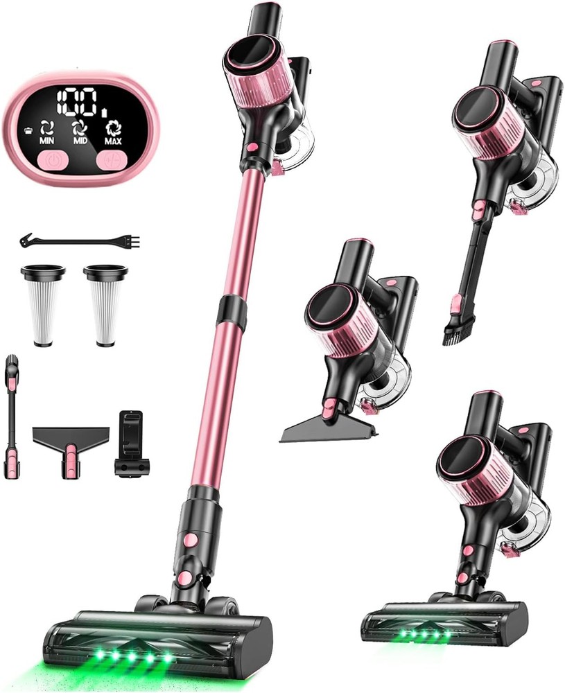 Cordless Vacuum Cleaner, 8 in 1 Powerful Suction Lightweight Pink