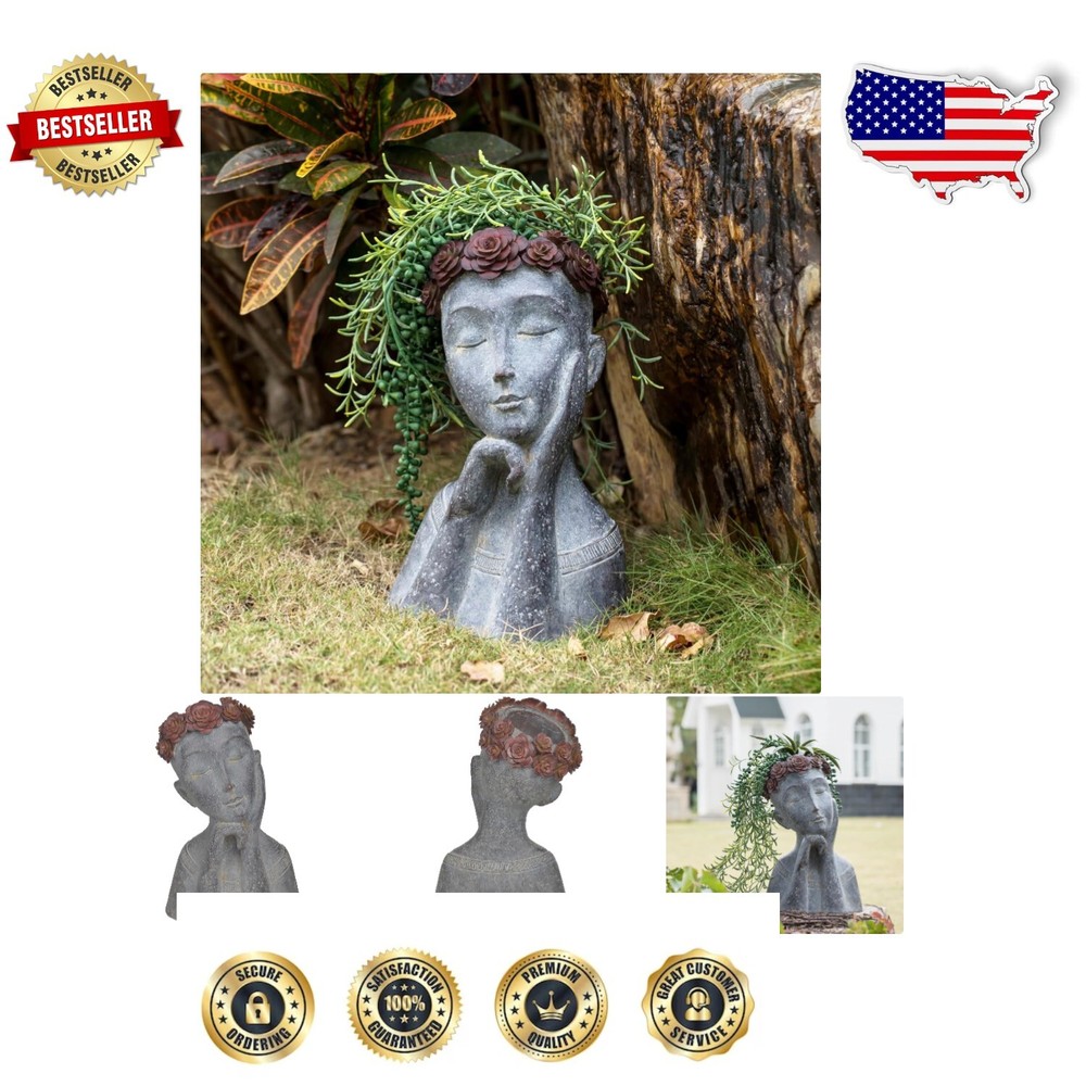 Impressionistic Floral Head Planter with Drainage - 9.4 x 7.2 x 13.9 Inches