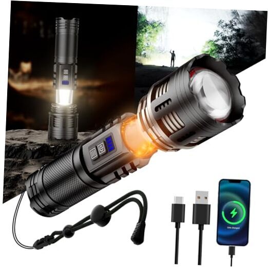 Super Bright LED Rechargeable Flashlight with High Lumens and Built-In Ambient Lamp for Versatile Lighting Solutions
