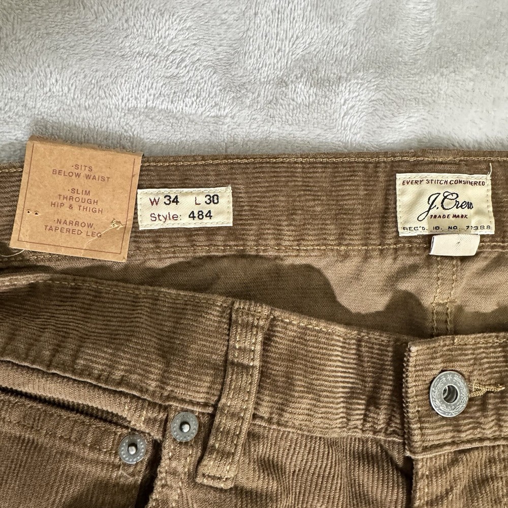 J Crew 484 Slim Fit Corduroy Pants Mens 34x30 Brown Stretch New