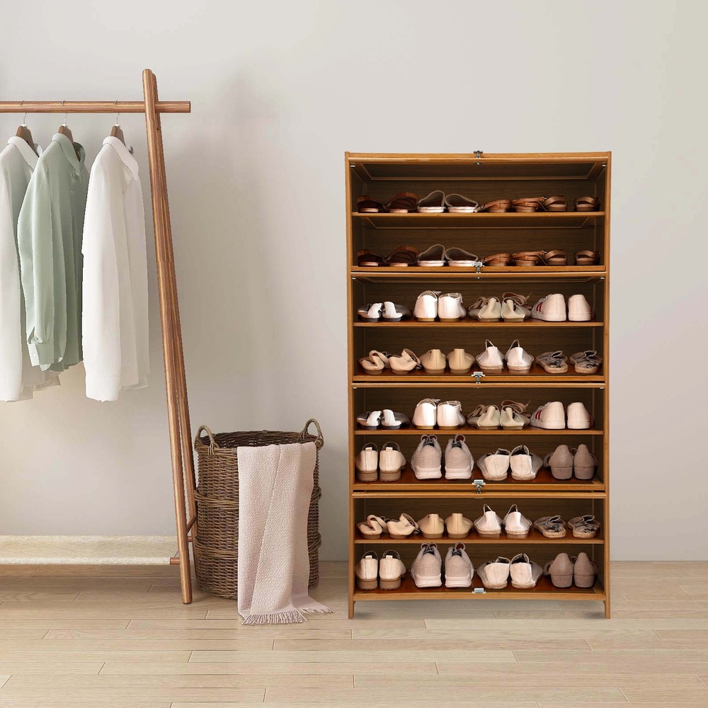 9-Tier Free Standing Wooden Shoe Cabinet Organizer Storage Shelf
