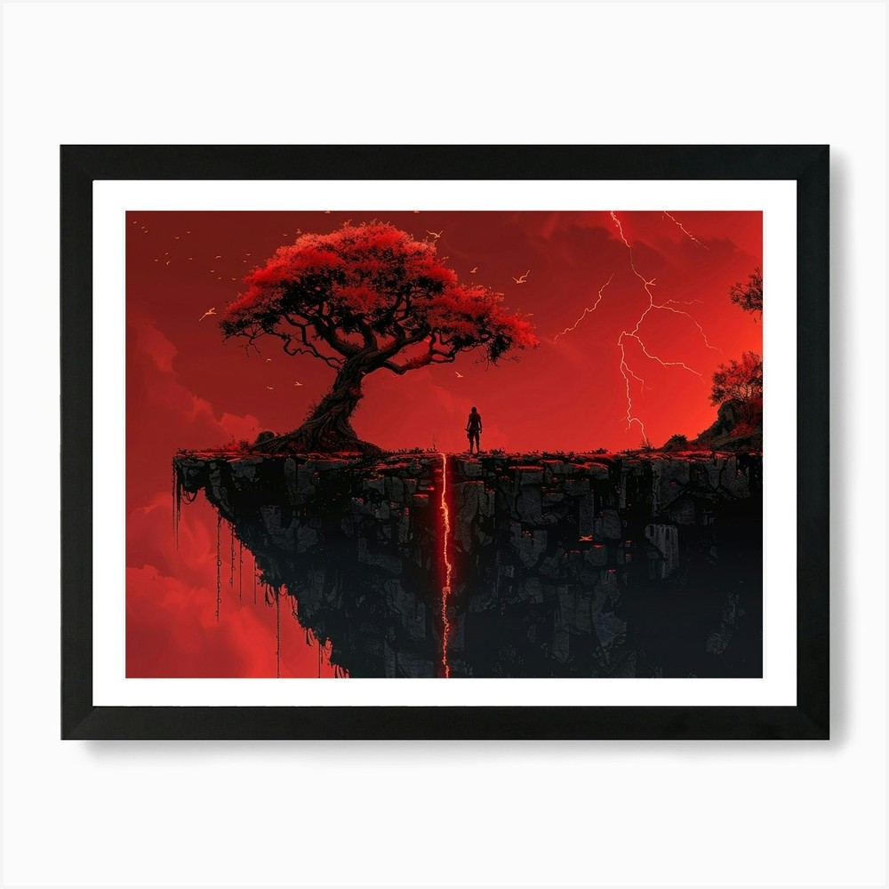 Cliffside Tree Art Print Framed Canvas Wall Decor Picture