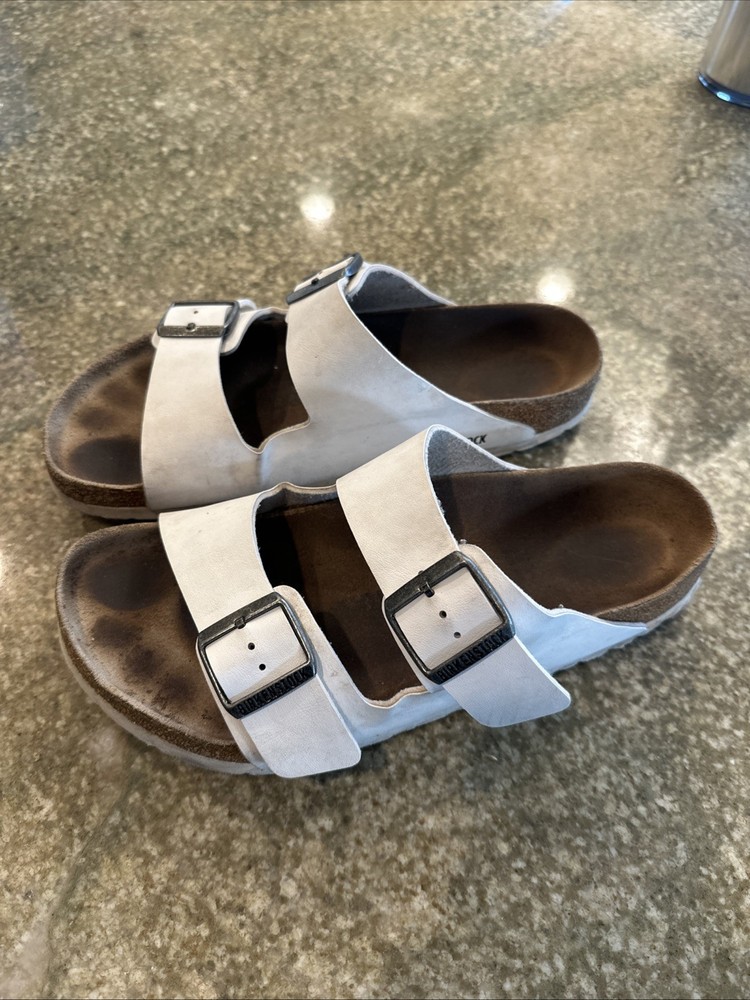 Birkenstock Arizona Sandals 41 Women’s 10 White Leather Double Straps Mens 8
