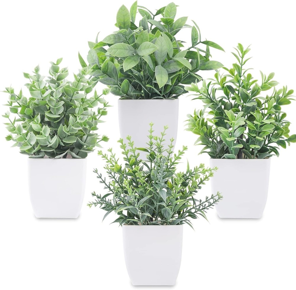 4 Pack Mini Artificial Potted Plants for Home Decor Greenery