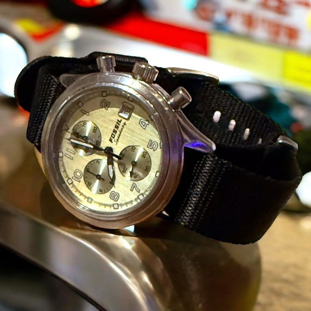 Fossil Arkitekt Chronograph Watch Mens Speedway Stainless Sage Dial NATO Strap