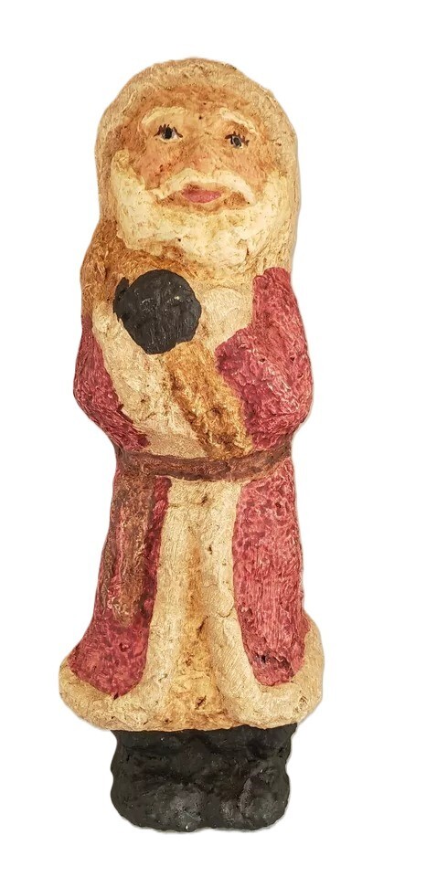 Pulp Paper Mache Old World Santa & Toy Bag Handmade Folk Art Christmas Figurine