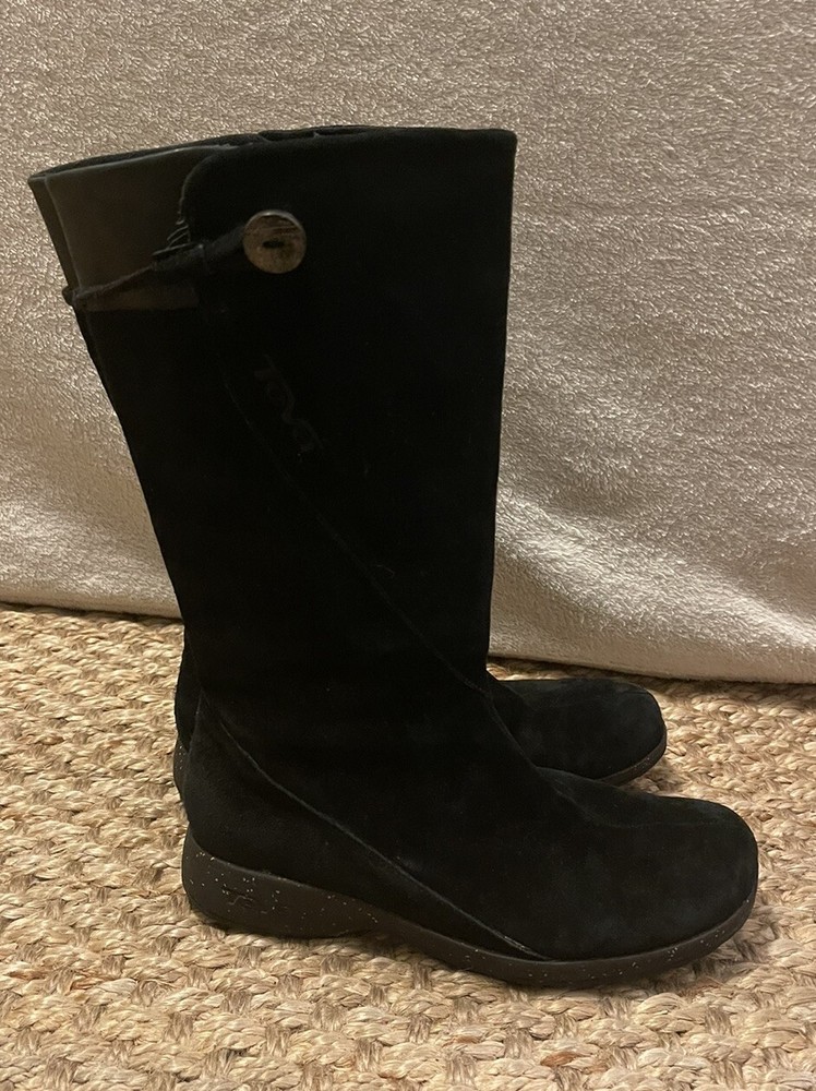 TEVA Montecito 4026 Suede Leather Black Mid Calf Boots Womens Size 7 Side Zip Up