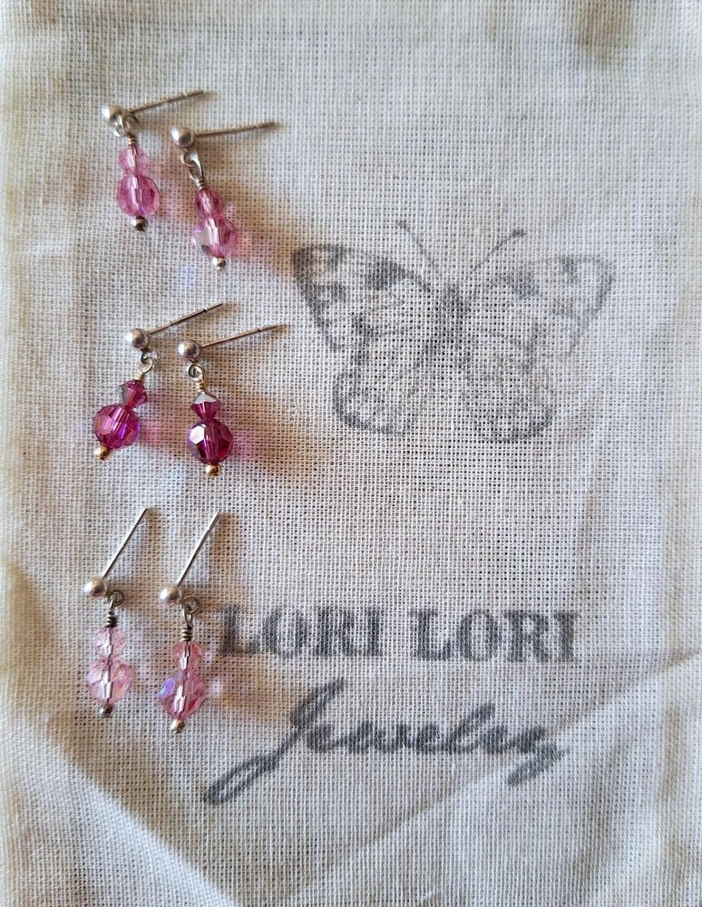 Lori Lori Swarovski Crystal Pink Shades Earrings Lot of 3 Sterling Silver New