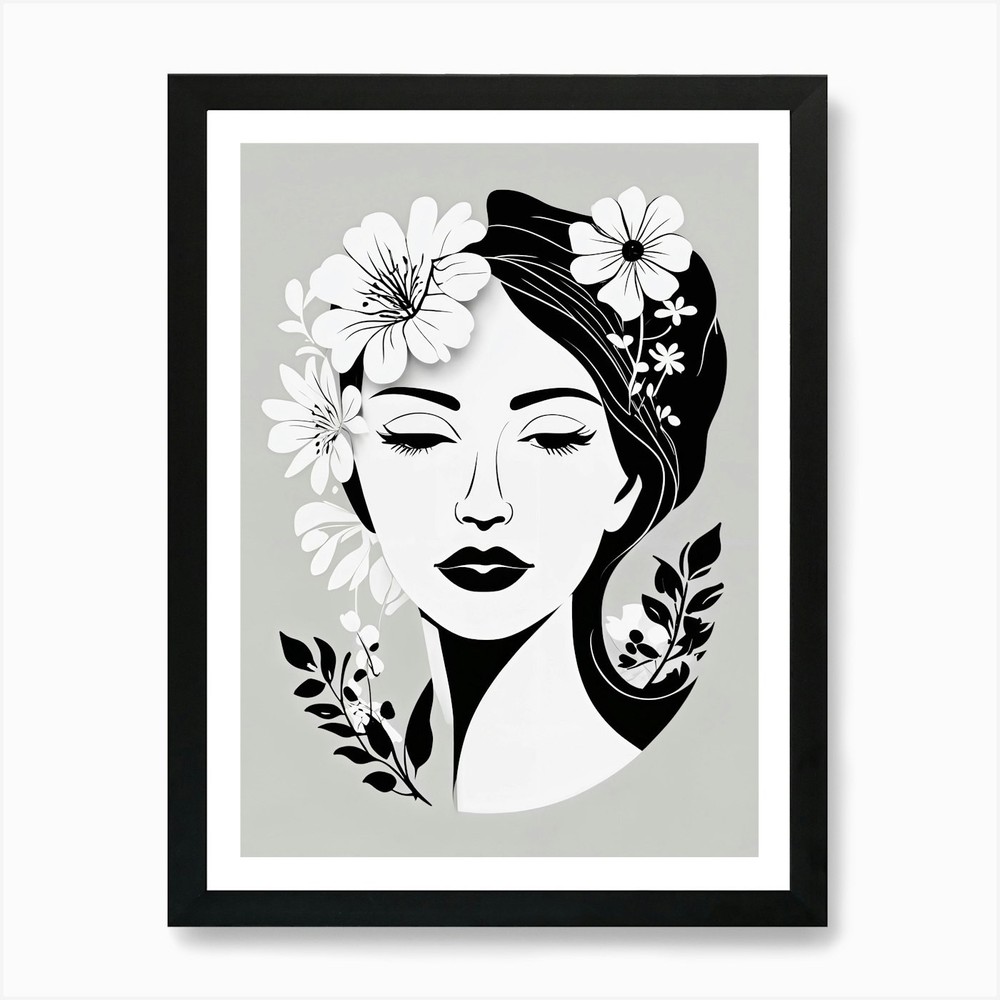 Portrait Of A Woman With Flowers no Framed Wall Art Poster Canvas Print Picture