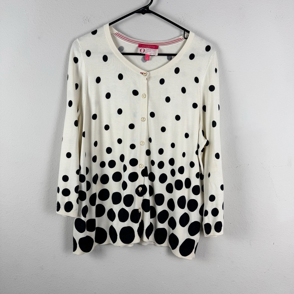 Talbots Woman The Oprah Magazine Polkadot Cardigan 1X Cream