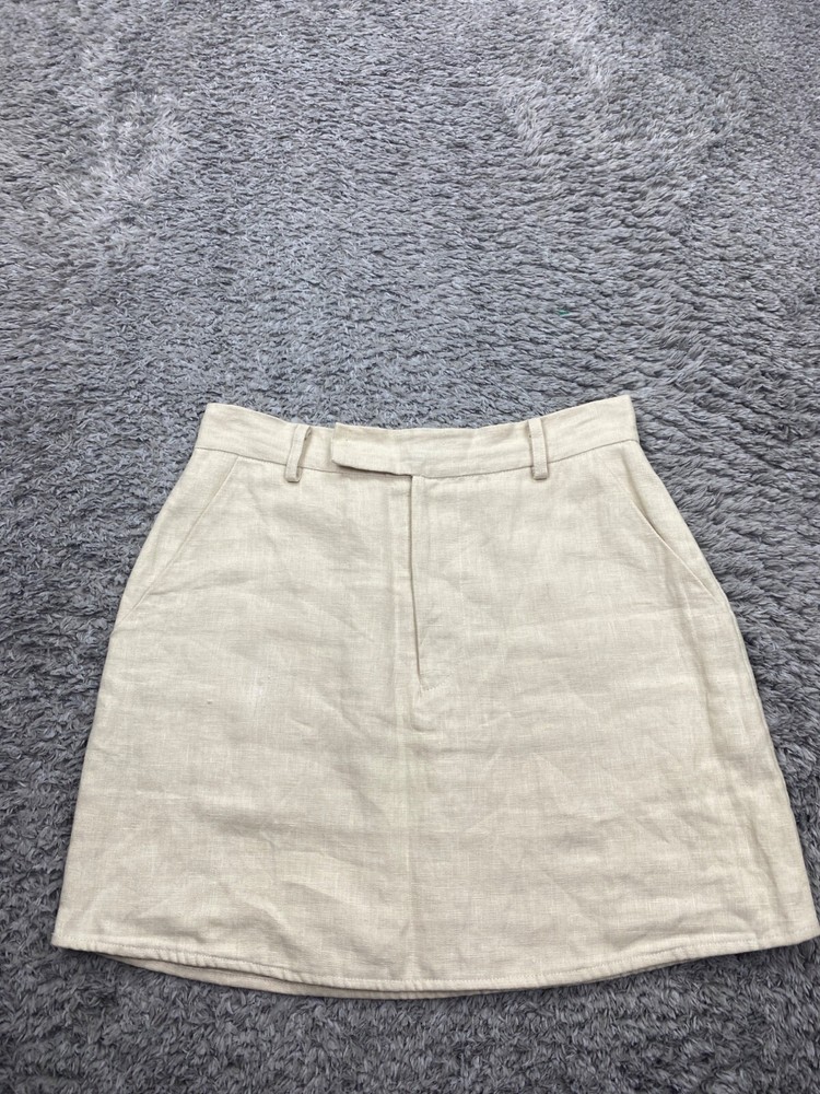 Creamy Linen Mini Pencil Skirt for Women Preppy School Style