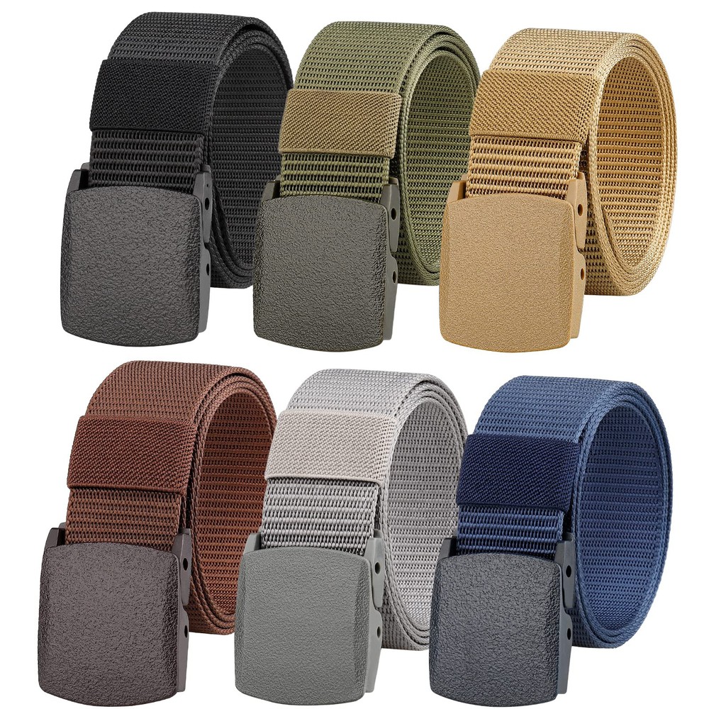 6 Pack Tactical Military Nylon Belt Plastic Buckle Metal Free Webbing Canvas ...