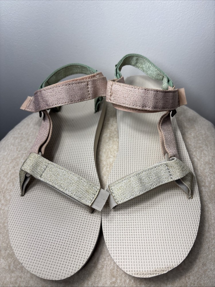 Teva Womens Original Universal Strappy Metallic Pink Pearl Silver Sandals Sz 9