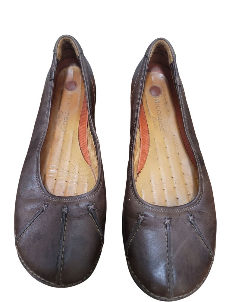 Clarks Unstructured Un Softwalk Brown Leather Slip-On Comfort Flats for Women