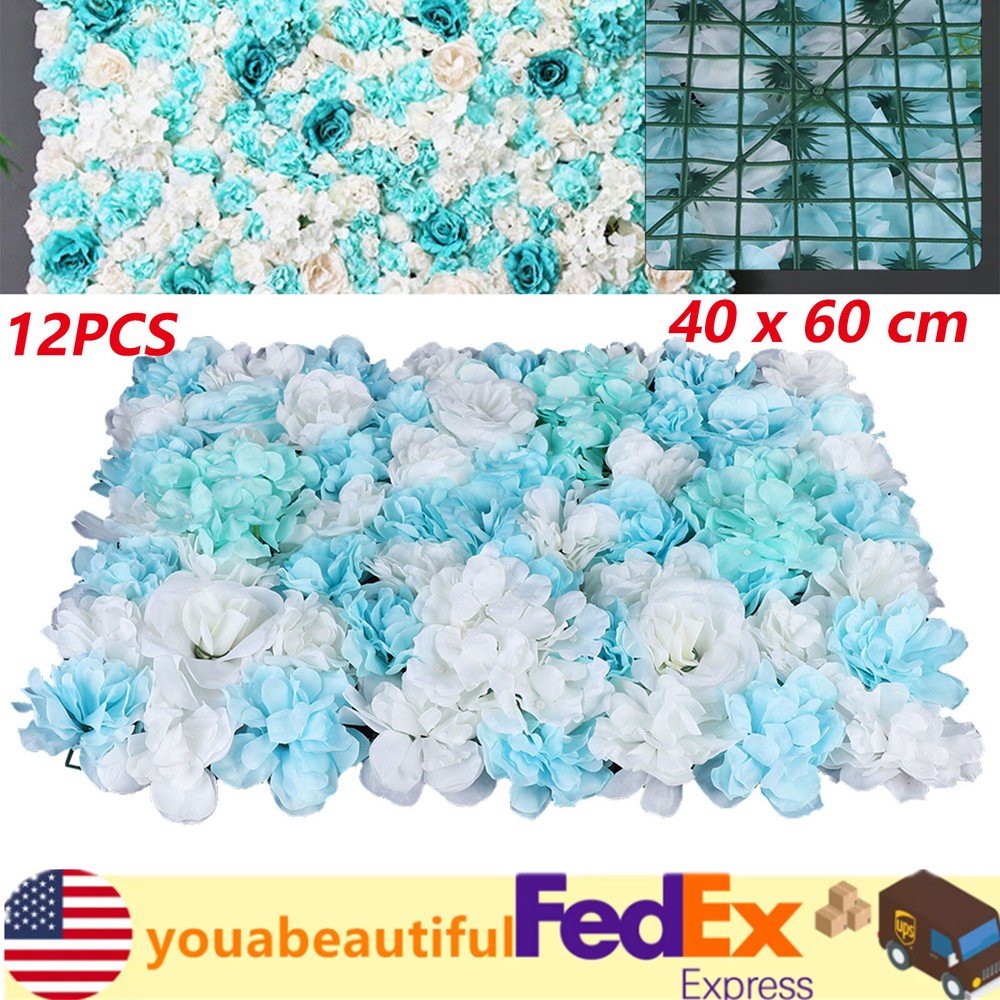 12PCS Artificial Silk Rose Flower Wall Panels Wedding Valentine's Backdrop Decor