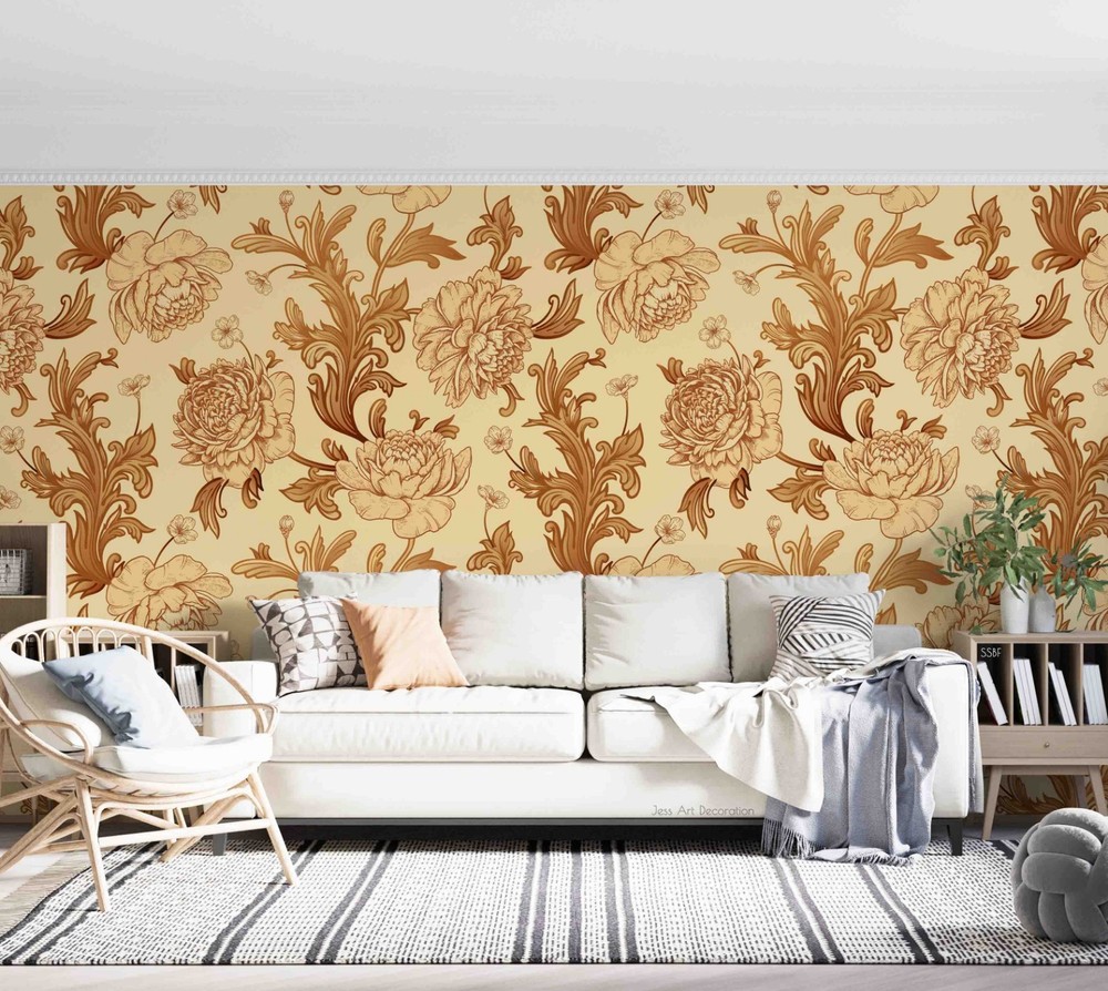 3D Baroque Flowers Leaves Pattern Wall Murals Wallpaper Murals Wall Sticker