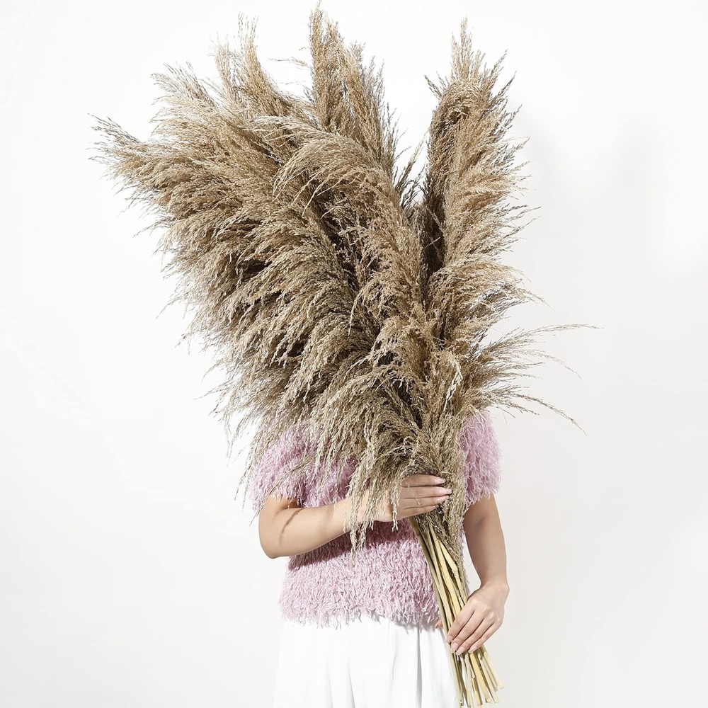 48in Tall Fluffy Dried Pampas Grass Decor - 9 Stems 4ft Natural Boho Home Decor