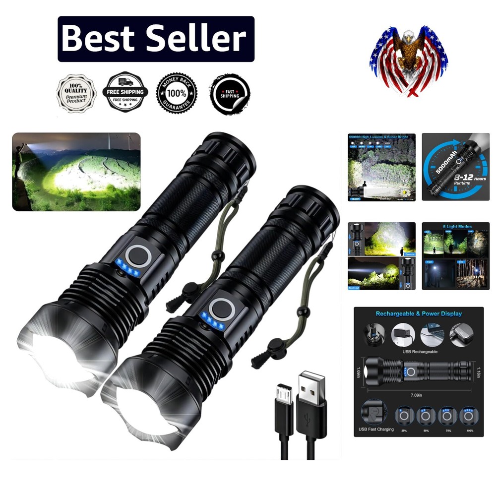 High Power 990,000 Lumens Rechargeable LED Flashlights for Camping and Home