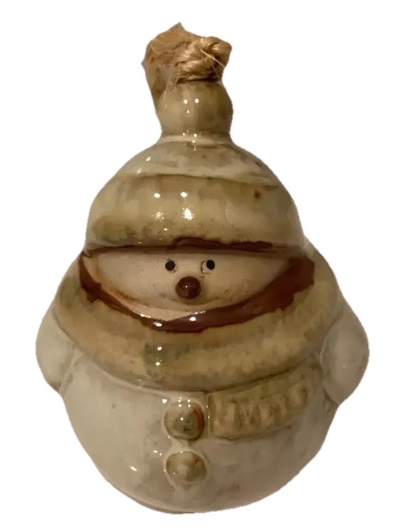 Ceramic 3.5 Inch Snowman Christmas Ornament with Hat and Scarf