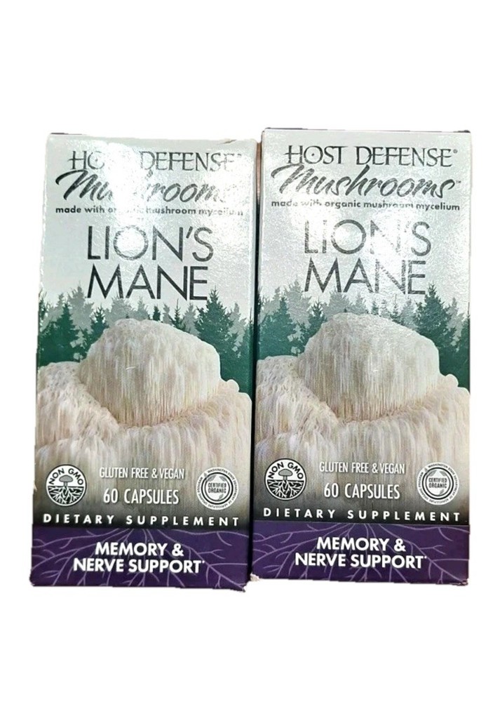 2 Host Defense Lion's Mane Mushroom 60 Capsulesx2 Exp 2028 Lot Of 2 120 Total!🔥