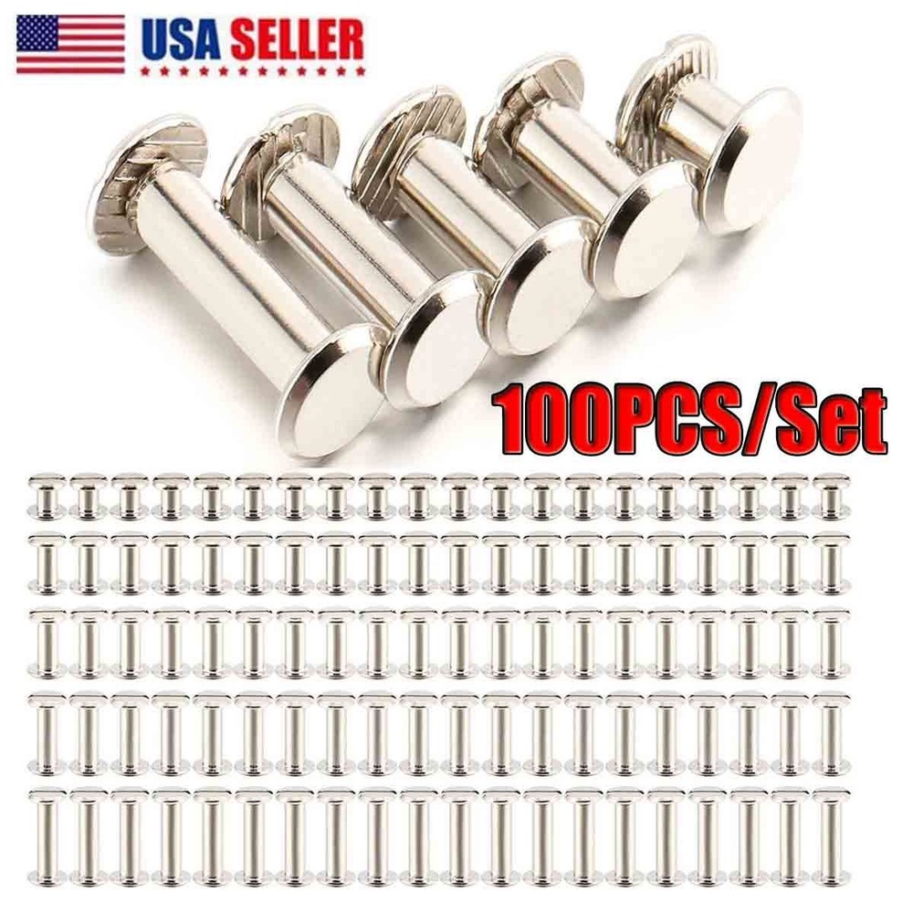 100Pcs Chicago Screws Kit Mixed Size Leather Fasteners Rivets Belt Screw Sets US
