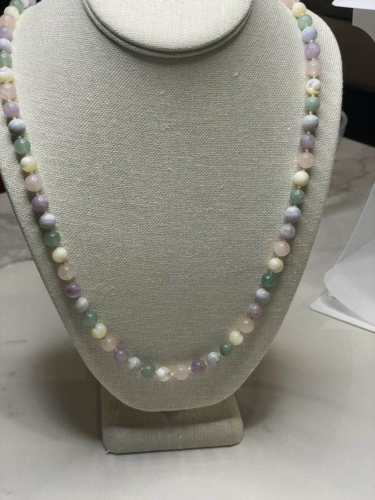 Mixed Earth Gemstones Pastel Multicolor 8.5mm Beaded 32 in Necklace