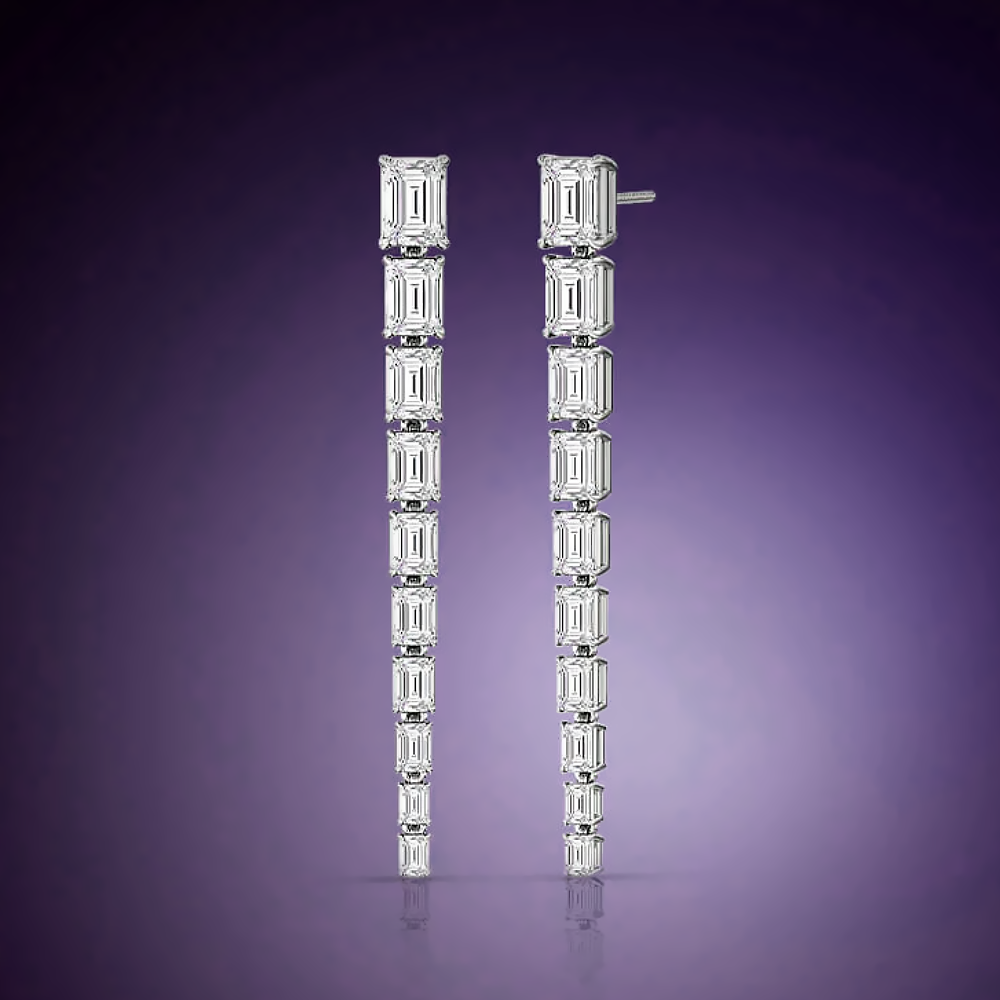Certified 950 Platinum Fine Earring 8.00 Ct Lab Created Emerald Cut Diamond Stud