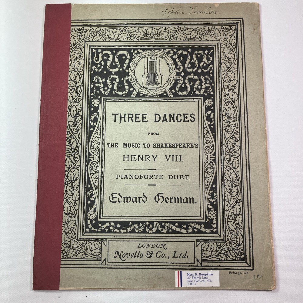 Antique Edward German Sheet Music - Three Dances from Henry VIII Shakespeare
