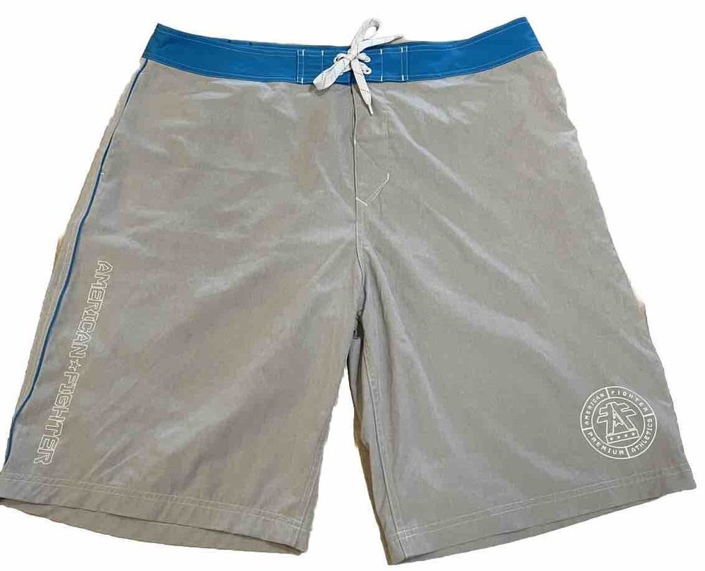American Fighter Board Shorts Mens 38 Gray Surf Swimming Trunks Buckle Brand