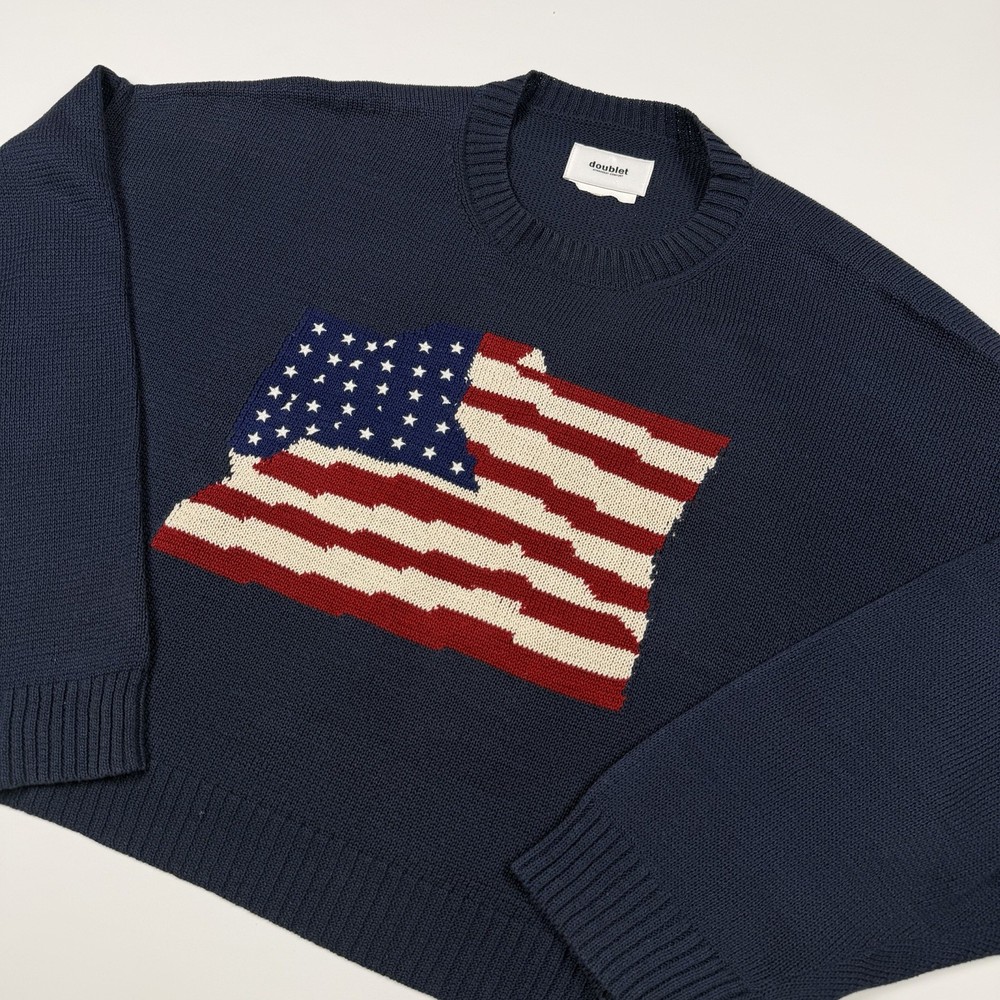 Doublet SS18 Intarsia Crease Line American Flag Sweater Polo Knit Japan Made
