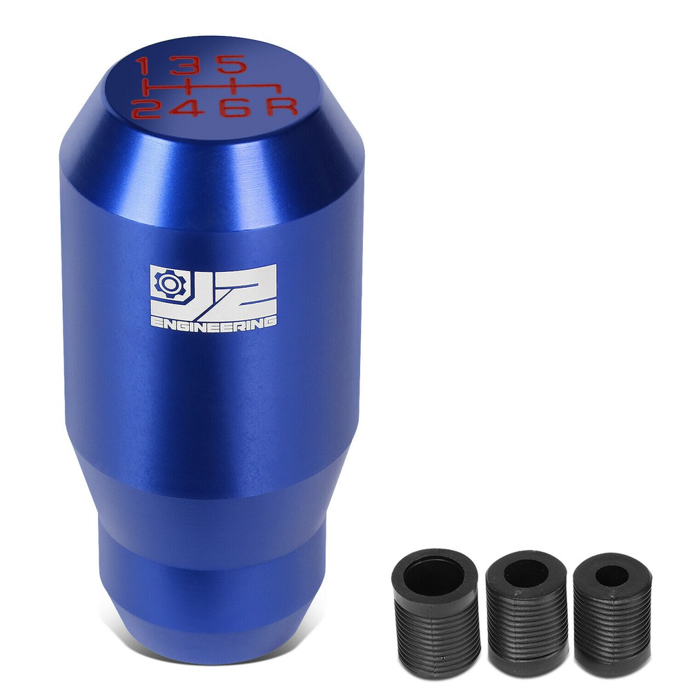 J2 Universal Aluminum Cylindrical Style Shape Shift Knob Blue w/Thread Adapters