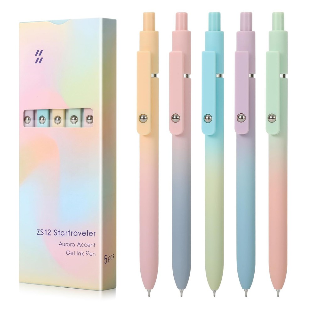 FIOVER 5pcs Gel Pens Black Ink Medium Point 0.7mm Pens Smooth Writing High-En...