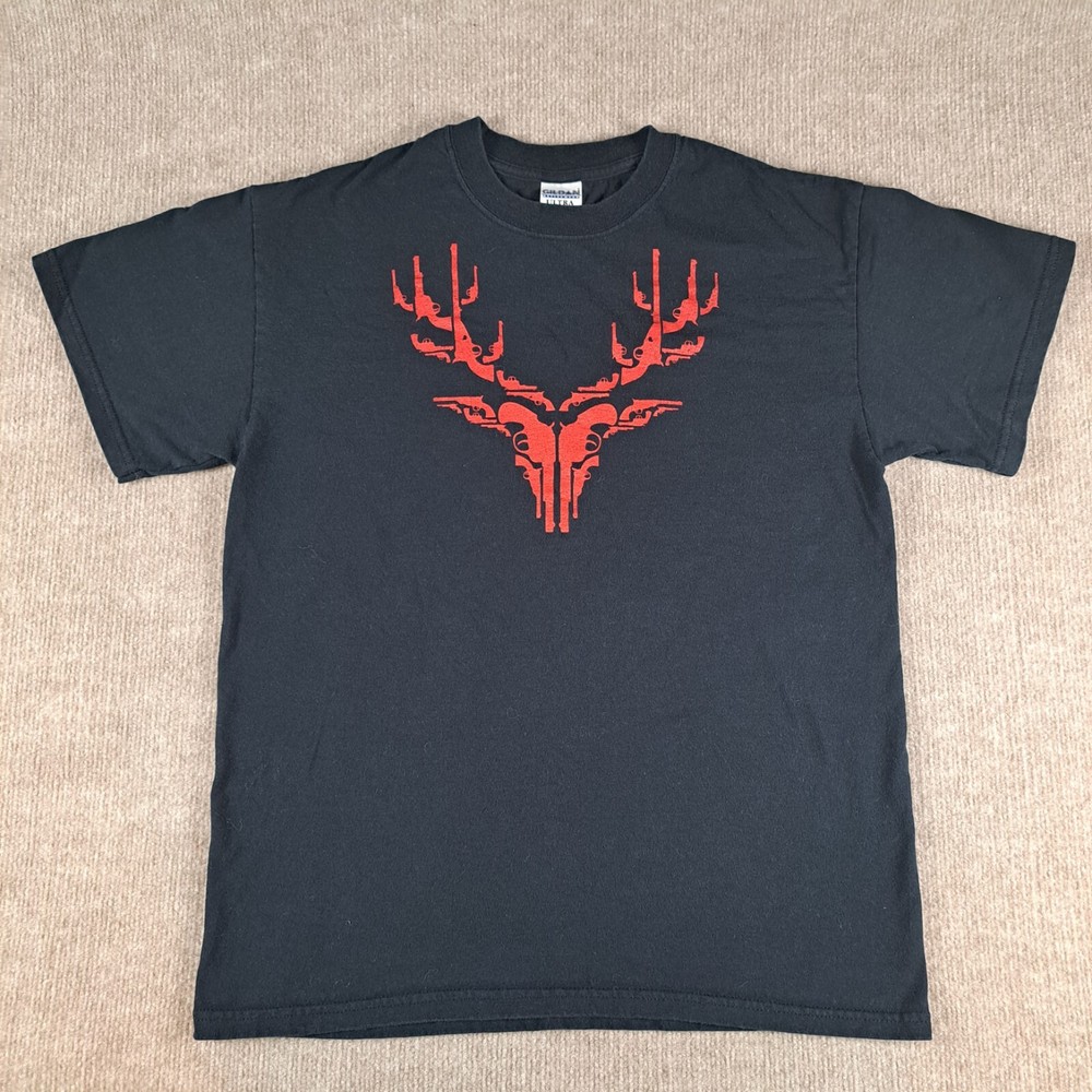 Vintage Gildan Men's T-Shirt Size Medium Revolver Graphic Black Short Sleeve