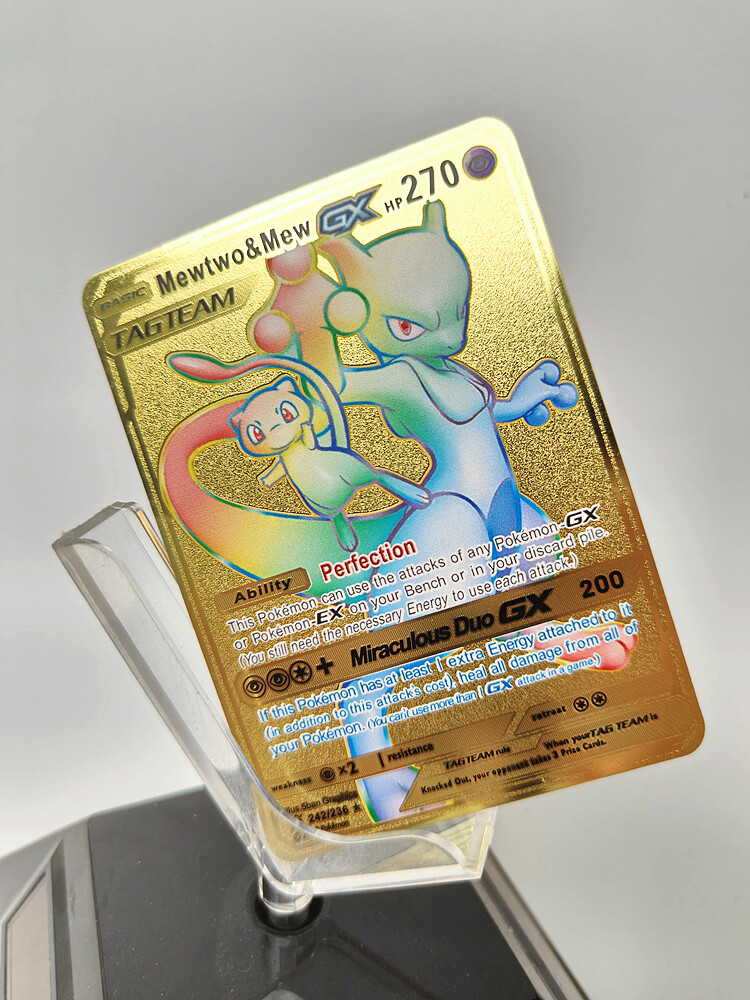 Mewtwo & Mew GX Rainbow Gold Metal Pokemon Card Collectible Gift/Display 270HP
