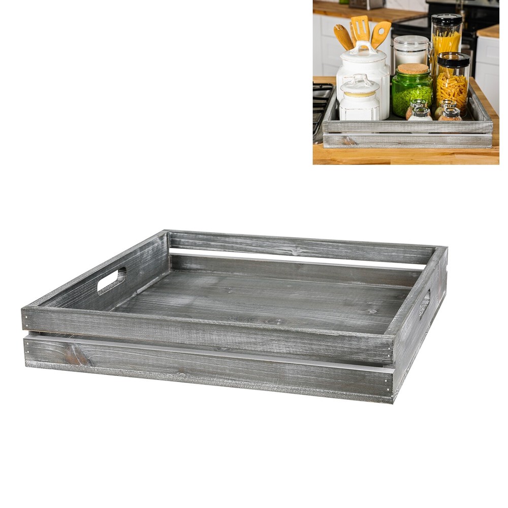 Rustic Wooden Large Serving Tray with Handles Great for Breakfast Coffee Tables