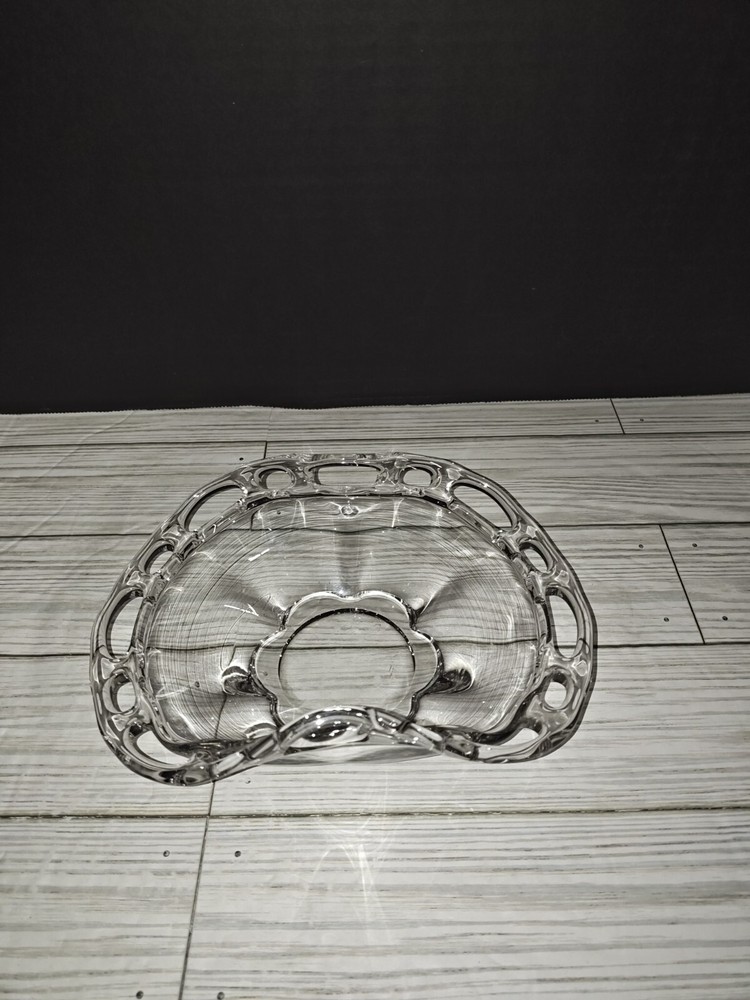 Vintage Crochet Edge Open Lace Turned In Edge Clear Glass Small Candy Dish Bowl