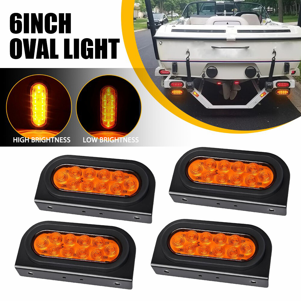 6-Inch Oval Amber LED Trailer Tail Signal Light with Mounting Bracket