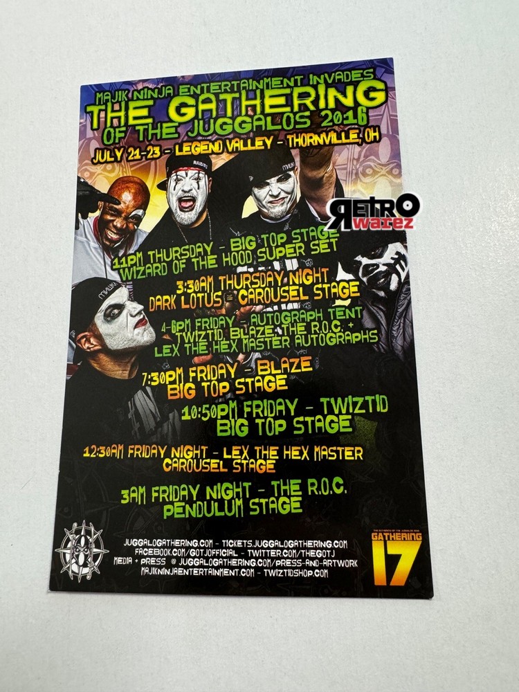 Twiztid - Gathering Of The Juggalos 2016  Small Flyer 3.75x5.75” MNE Boondox ROC