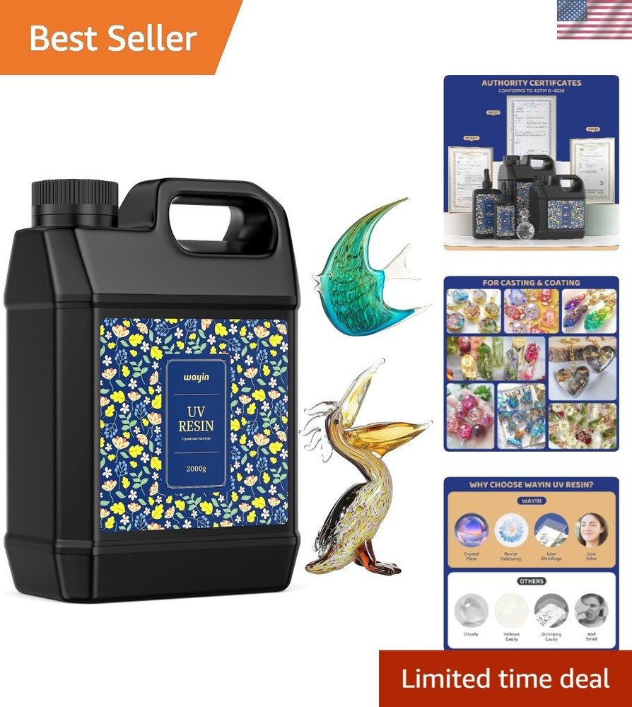 2000g Crystal Clear Fast-Curing UV Resin Kit Premixed for Crafts