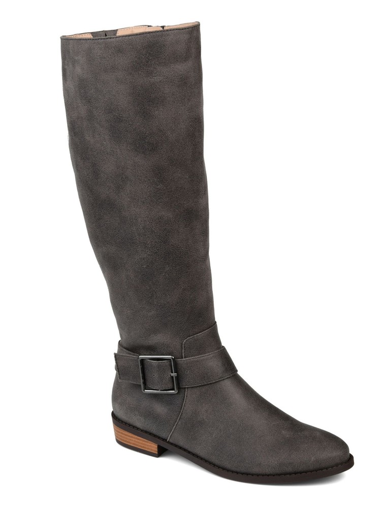 JOURNEE COLLECTION Womens Gray Wide Calf Winona Block Heel Riding Boot 5.5 M WC