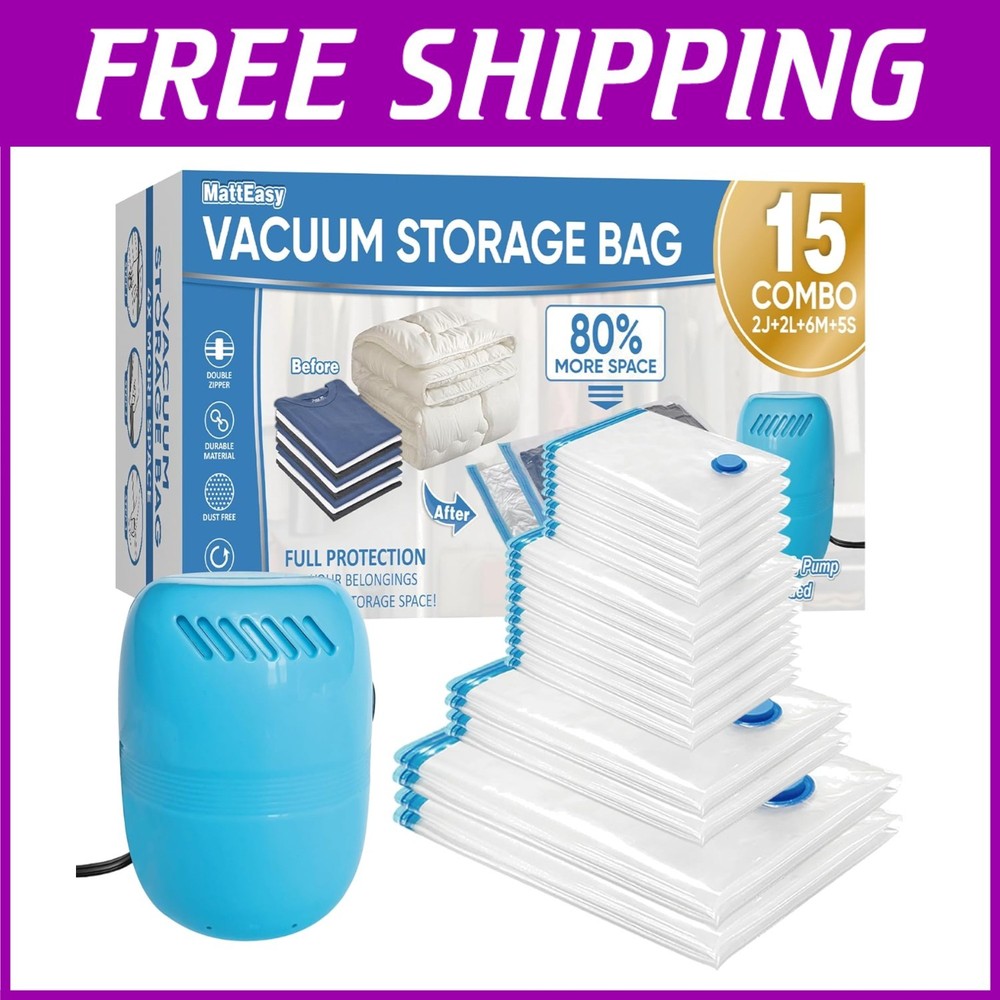Space-Saving Vacuum Storage Bags with Pump - 15 Sizes for Clothes & Bedding Protection