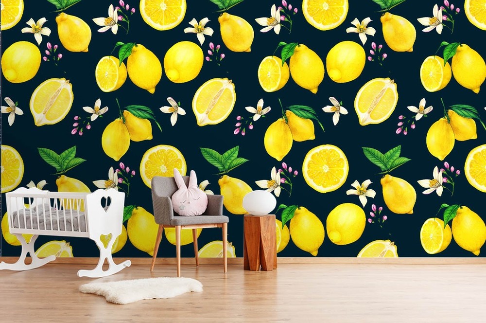3D Fruits Lemons Flowers Pattern Wall Murals Wallpaper Murals Wall Sticker