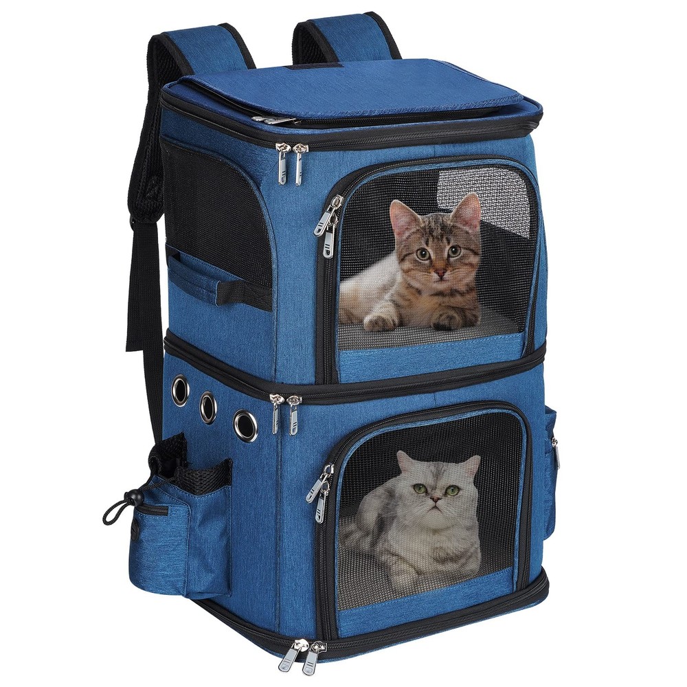 Double-Compartment Pet Carrier Backpack for Small Cats and Dogs with Ventilation and Comfort-image