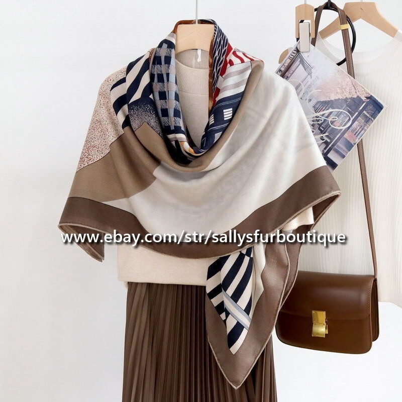 Sallys Boutique 70% Cashmere 30% Silk Saddle Print Wrap Scarf Shawl 53 Inches