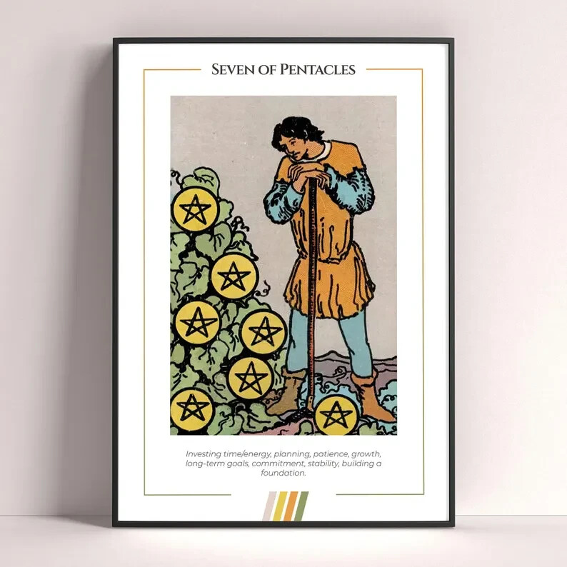 Seven of Pentacles Tarot Card Art Print and Digital Download